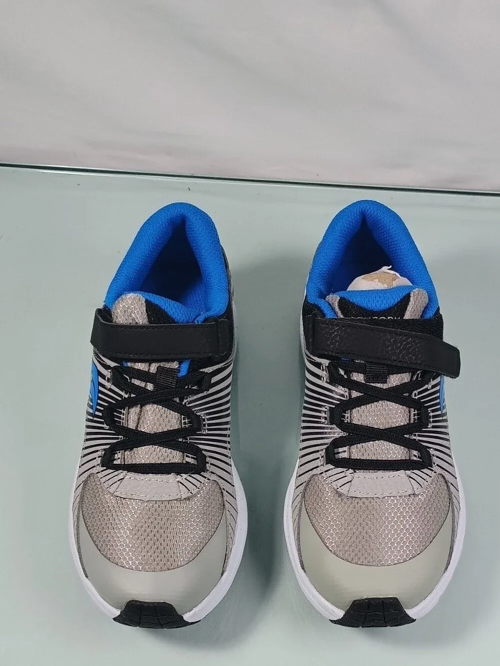 Saucony Gray and Blue Kids Athletic Sneakers with Hook-and-Loop Strap